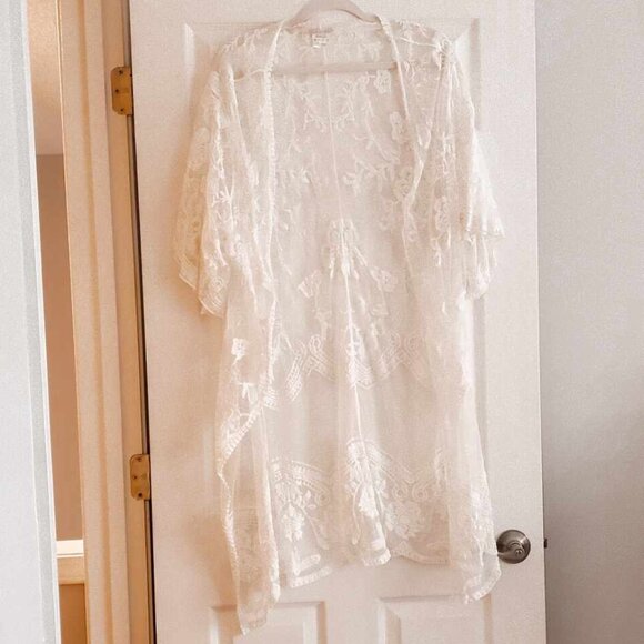 Sheer Mesh Lace Boho Kimono Coverup Wrap ONE SIZE - Picture 3 of 5